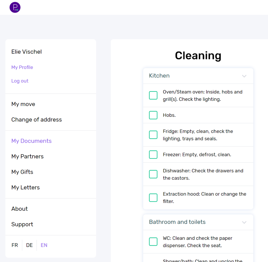 planyourmove - app - organize moving - checklists - page - to do - cleaning checklist