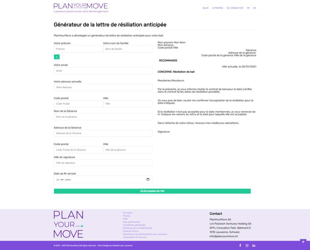 website - generateur - outil - lettre resiliation - organiser mon déménagement - PlanYourMove